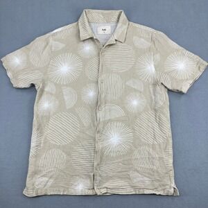 Folk Mens XL Tan Geometric Sunburst Print Textured Cotton Short Sleeve Shirt